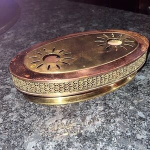 Copper & Brass Double Tea Light Shadow Oval Base For Warming or Stand Alone